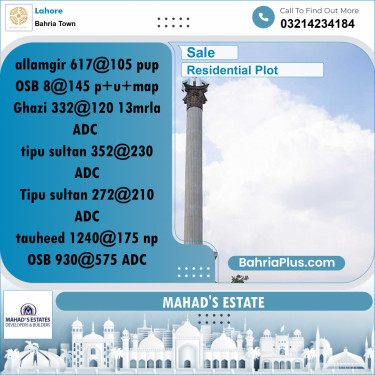 Residential Plot for Sale in Sector F - Alamgir Block -  Bahria Town, Lahore - (BP-161033)