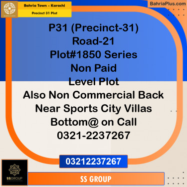 Residential Plot for Sale in Precinct 31 Plot -  Bahria Town, Karachi - (BP-161047)
