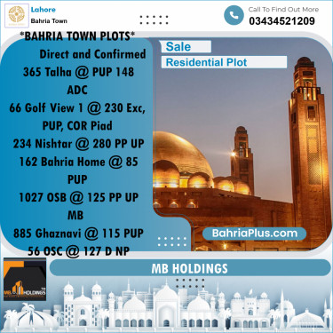 Residential Plot for Sale in Sector F - Talha Block -  Bahria Town, Lahore - (BP-161084)