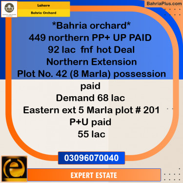 Residential Plot for Sale in Phase 1 - Northern District -  Bahria Orchard, Lahore - (BP-161152)