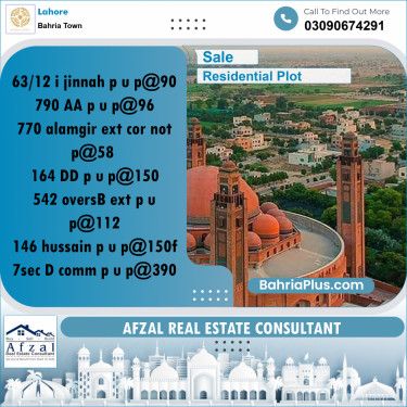 Residential Plot for Sale in Sector E - Jinnah Block -  Bahria Town, Lahore - (BP-161154)