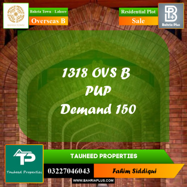 Residential Plot for Sale in Overseas B -  Bahria Town, Lahore - (BP-161352)