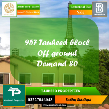 Residential Plot for Sale in Sector F - Tauheed Block -  Bahria Town, Lahore - (BP-161361)