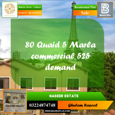 Residential Plot for Sale in Sector E - Quaid Block -  Bahria Town, Lahore - (BP-161371)