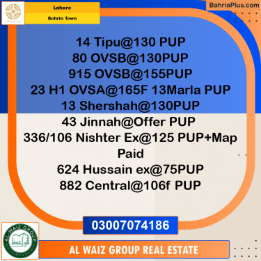 Residential Plot for Sale in Sector F - Tipu Sultan Block -  Bahria Town, Lahore - (BP-161389)