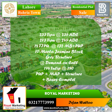 Residential Plot for Sale in Sector F - Tipu Sultan Block -  Bahria Town, Lahore - (BP-161417)