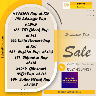 Residential Plot for Sale in Sector F - Talha Block -  Bahria Town, Lahore - (BP-161441)