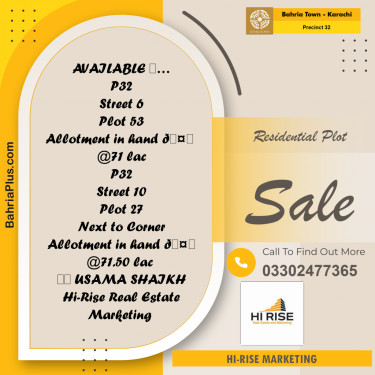 250 Sq. Yards Residential Plot for Sale in Precinct 32 -  Bahria Town, Karachi - (BP-161473)