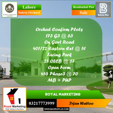 Residential Plot for Sale in Phase 4 - G3 Block -  Bahria Orchard, Lahore - (BP-161476)