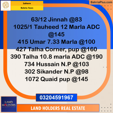 Residential Plot for Sale in Sector E - Jinnah Block -  Bahria Town, Lahore - (BP-161491)