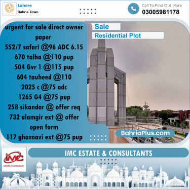 Residential Plot for Sale in Sector B - Safari Villas -  Bahria Town, Lahore - (BP-161499)
