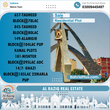 Residential Plot for Sale in Sector F - Tauheed Block -  Bahria Town, Lahore - (BP-161503)