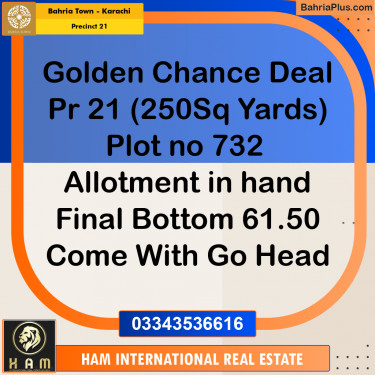 250 Sq. Yards Residential Plot for Sale in Precinct 21 -  Bahria Town, Karachi - (BP-161552)