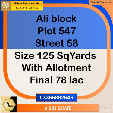 125 Sq. Yards Residential Plot for Sale in Precinct 12 - Ali Block -  Bahria Town, Karachi - (BP-161564)