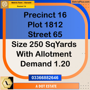 250 Sq. Yards Residential Plot for Sale in Precinct 16 -  Bahria Town, Karachi - (BP-161567)