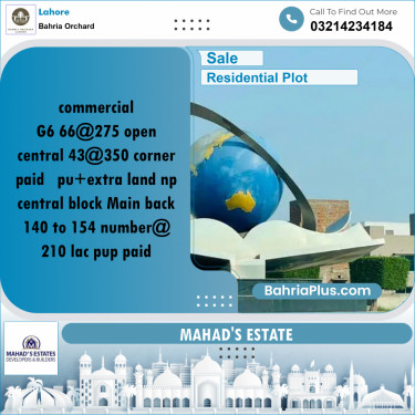 Residential Plot for Sale in Phase 4 - G6 Block -  Bahria Orchard, Lahore - (BP-161664)