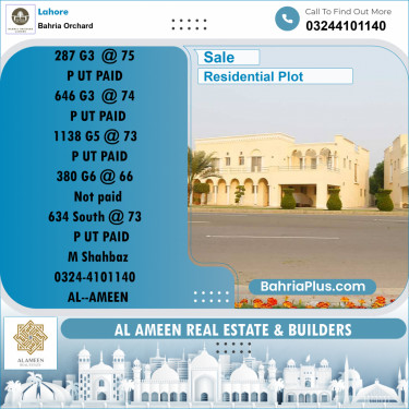 Residential Plot for Sale in Phase 4 - G3 Block -  Bahria Orchard, Lahore - (BP-161682)
