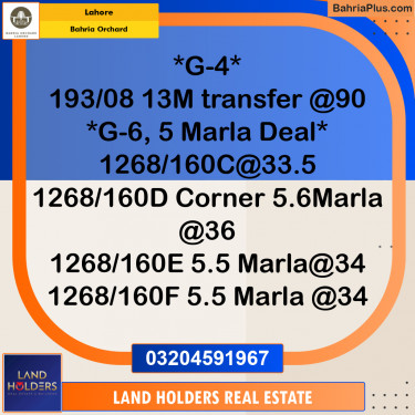 Residential Plot for Sale in Phase 4 - G4 Block -  Bahria Orchard, Lahore - (BP-161685)