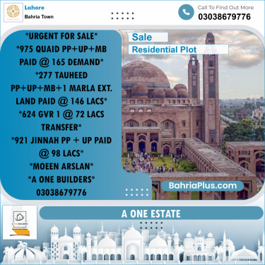 Residential Plot for Sale in Sector E - Quaid Block -  Bahria Town, Lahore - (BP-161747)
