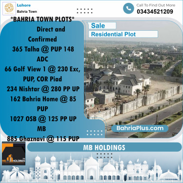 Residential Plot for Sale in Sector F - Talha Block -  Bahria Town, Lahore - (BP-161812)