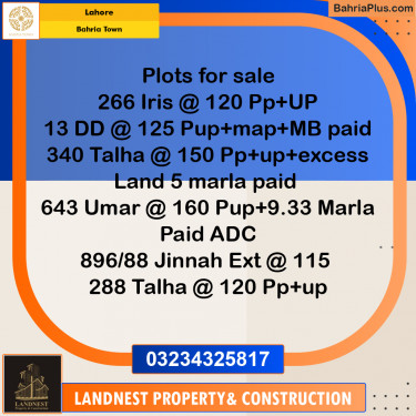 Residential Plot for Sale in Sector C - Iris Block -  Bahria Town, Lahore - (BP-161816)
