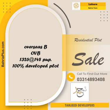 Residential Plot for Sale in Overseas B -  Bahria Town, Lahore - (BP-161830)