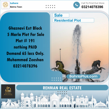 Residential Plot for Sale in Sector F - Ghaznavi Ext. Block -  Bahria Town, Lahore - (BP-161844)