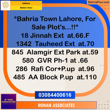 Residential Plot for Sale in Sector E - Jinnah Ext. Block -  Bahria Town, Lahore - (BP-161914)