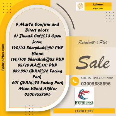Residential Plot for Sale in Sector E - Jinnah Ext. Block -  Bahria Town, Lahore - (BP-161981)
