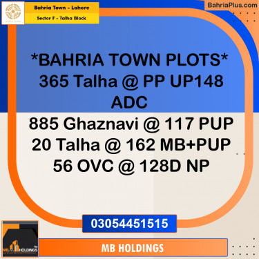 Residential Plot for Sale in Sector F - Talha Block -  Bahria Town, Lahore - (BP-162040)