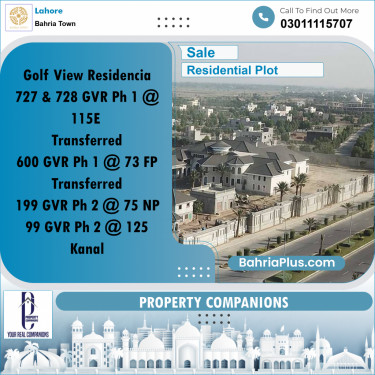 Residential Plot for Sale in Golf Phase 1 -  Bahria Town, Lahore - (BP-162101)