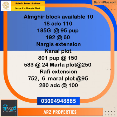 Residential Plot for Sale in Sector F - Alamgir Block -  Bahria Town, Lahore - (BP-162126)