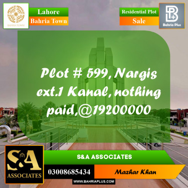 Residential Plot for Sale in Sector C - Nargis/Hussain Ext. -  Bahria Town, Lahore - (BP-162140)