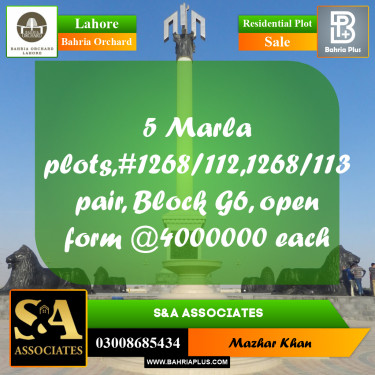 Residential Plot for Sale in Phase 4 - G6 Block -  Bahria Orchard, Lahore - (BP-162146)