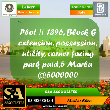 Residential Plot for Sale in Phase 2 - G Block -  Bahria Orchard, Lahore - (BP-162154)