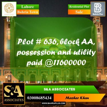 Residential Plot for Sale in Sector D - AA Block -  Bahria Town, Lahore - (BP-162165)