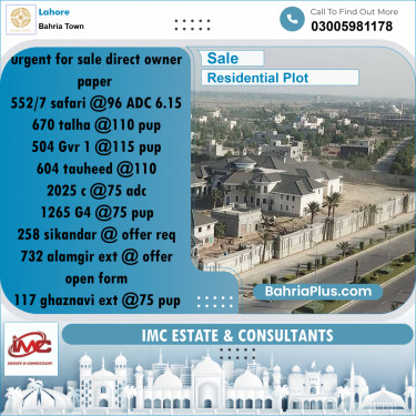 Residential Plot for Sale in Sector B - Safari Villas -  Bahria Town, Lahore - (BP-162187)