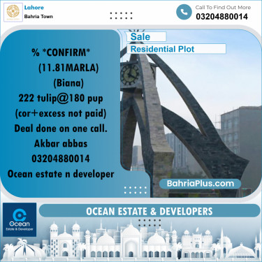 Residential Plot for Sale in Sector C - Tulip Block -  Bahria Town, Lahore - (BP-162214)