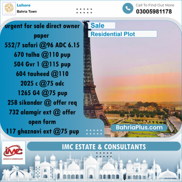 Residential Plot for Sale in Sector B - Safari Villas -  Bahria Town, Lahore - (BP-162418)