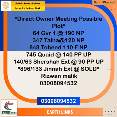 Residential Plot for Sale in Sector F - Tauheed Block -  Bahria Town, Lahore - (BP-162421)