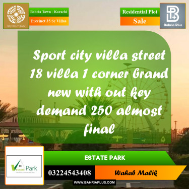 350 Sq. Yards Residential Plot for Sale in Precinct 35 SC Villas -  Bahria Town, Karachi - (BP-162454)