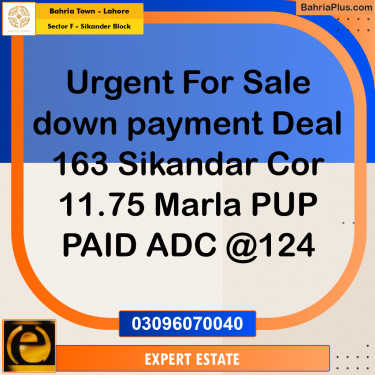 Residential Plot for Sale in Sector F - Sikander Block -  Bahria Town, Lahore - (BP-162473)