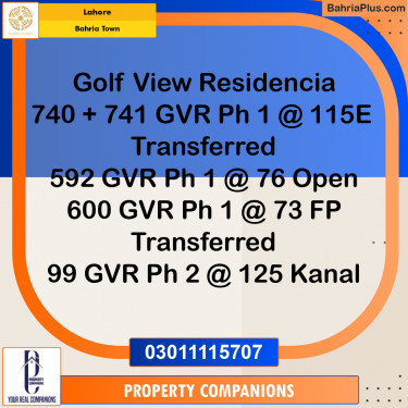 Residential Plot for Sale in Golf Phase 1 -  Bahria Town, Lahore - (BP-162535)