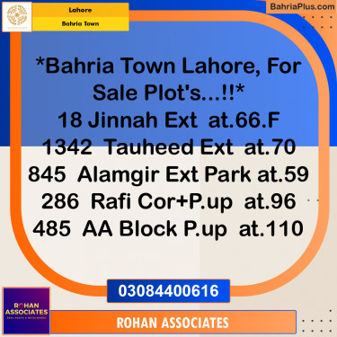 Residential Plot for Sale in Sector E - Jinnah Ext. Block -  Bahria Town, Lahore - (BP-162569)