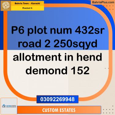 250 Sq. Yards Residential Plot for Sale in Precinct 6 -  Bahria Town, Karachi - (BP-162595)