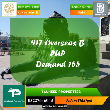 Residential Plot for Sale in Overseas B -  Bahria Town, Lahore - (BP-162620)