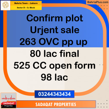 Residential Plot for Sale in Sector D - CC Block -  Bahria Town, Lahore - (BP-162626)