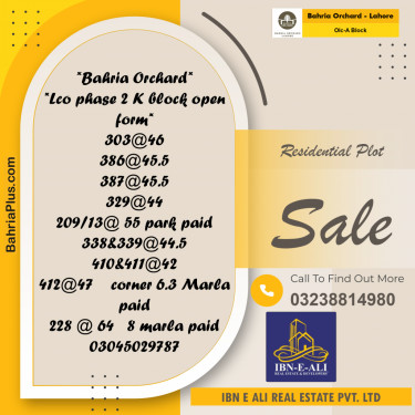 Residential Plot for Sale in OLC-A Block -  Bahria Orchard, Lahore - (BP-162640)