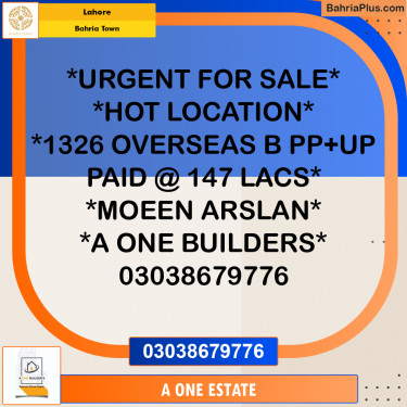 Residential Plot for Sale in Overseas B -  Bahria Town, Lahore - (BP-162670)