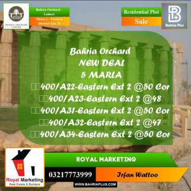 Residential Plot for Sale in Phase 1 - Eastern District Ext. II -  Bahria Orchard, Lahore - (BP-162676)